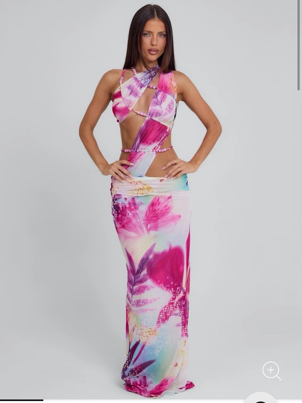 Cutout Pink Floral Maxi Dress
